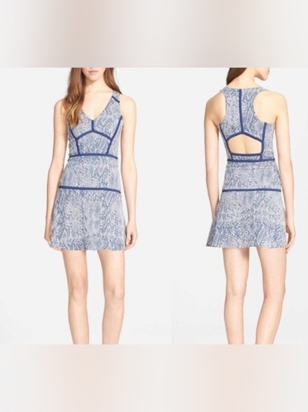 Parker Sleeveless Yonkers Snake Print Fit & Flare Dress Size XS Mini Blue White